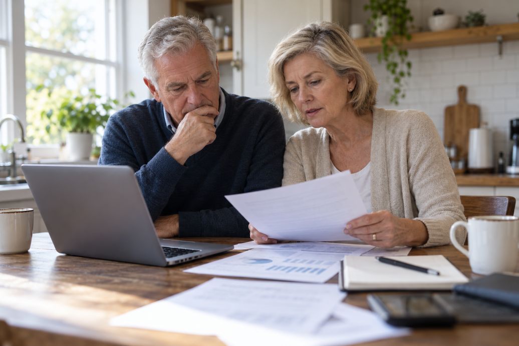 older couple reviewing investment documents